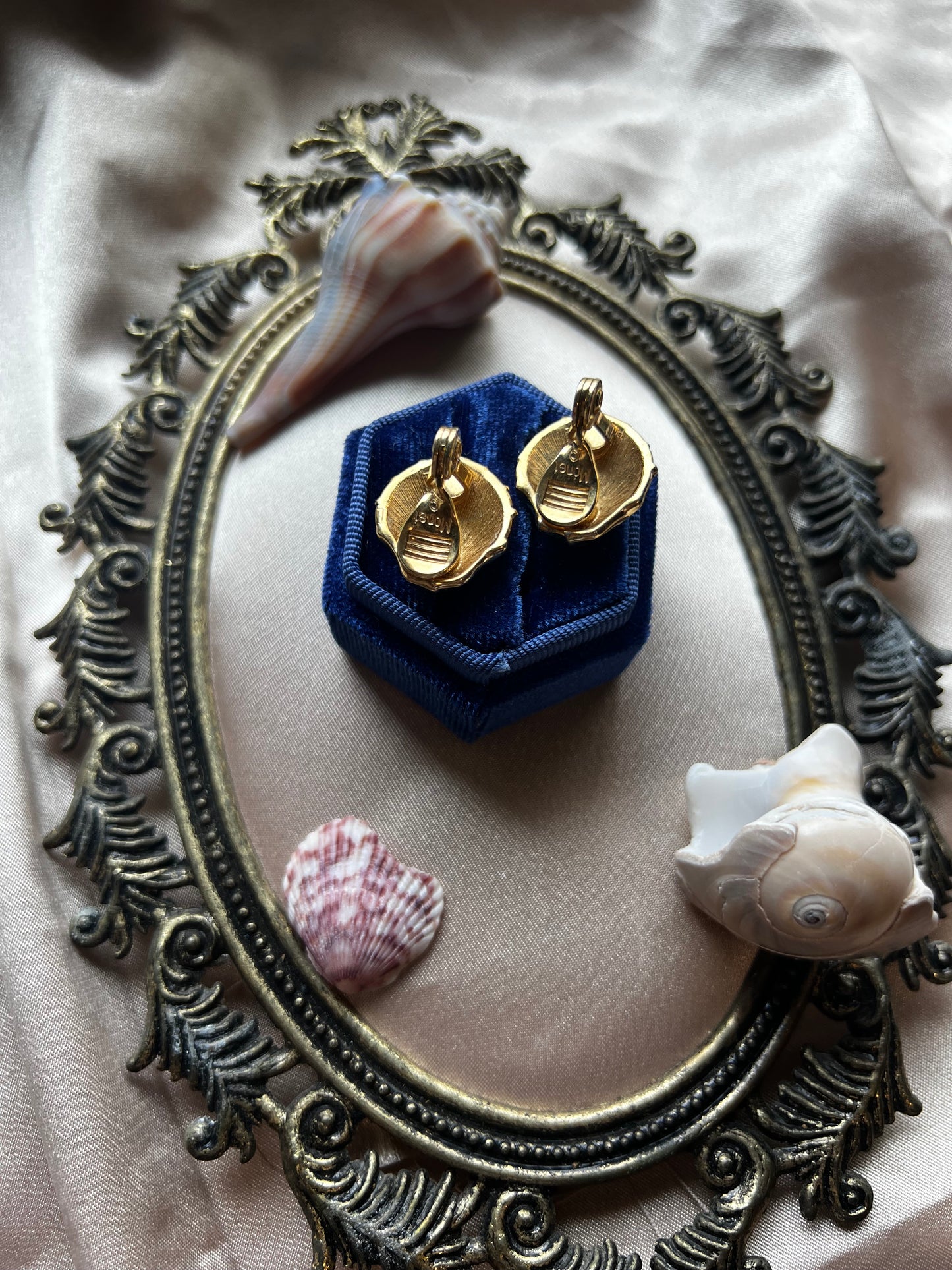 Monet Black and Gold Shell Clip on Earrings