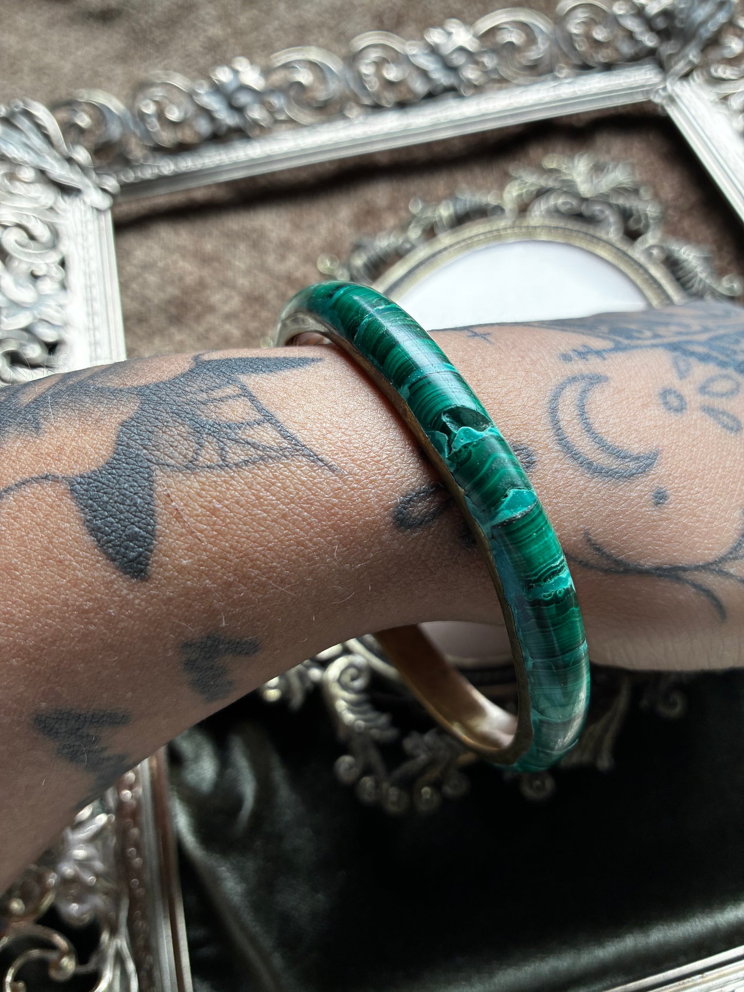 Vintage Malachite and Brass Bangle