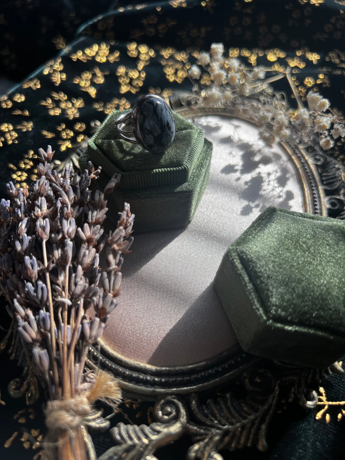 Snowflake Obsidian Silver Toned Ring