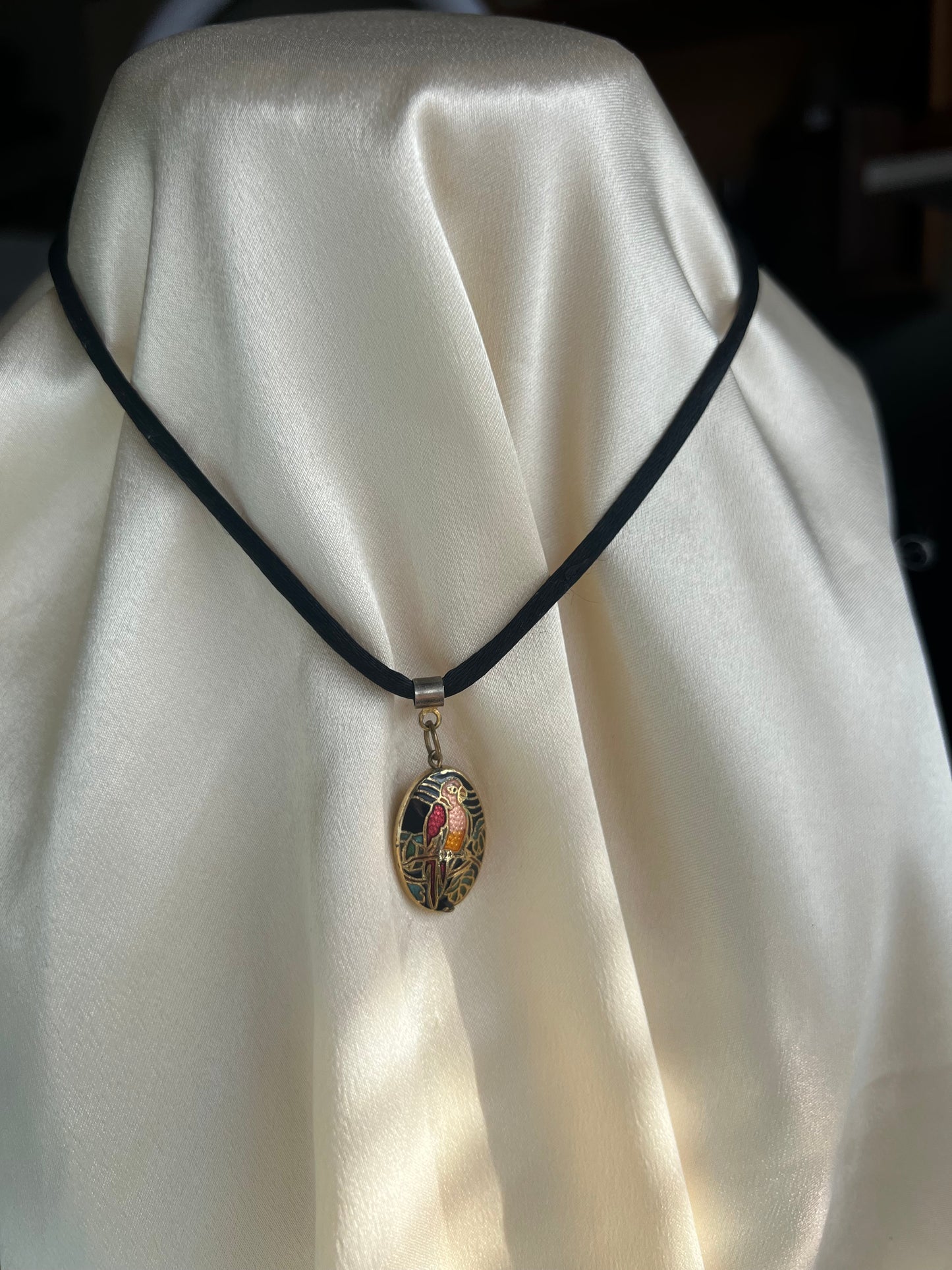 Vintage Cloisonné Enamel Parrot Necklace