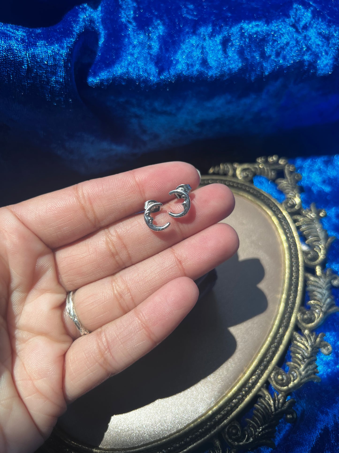 Tiny Silver Toned Crescent Moon Studs