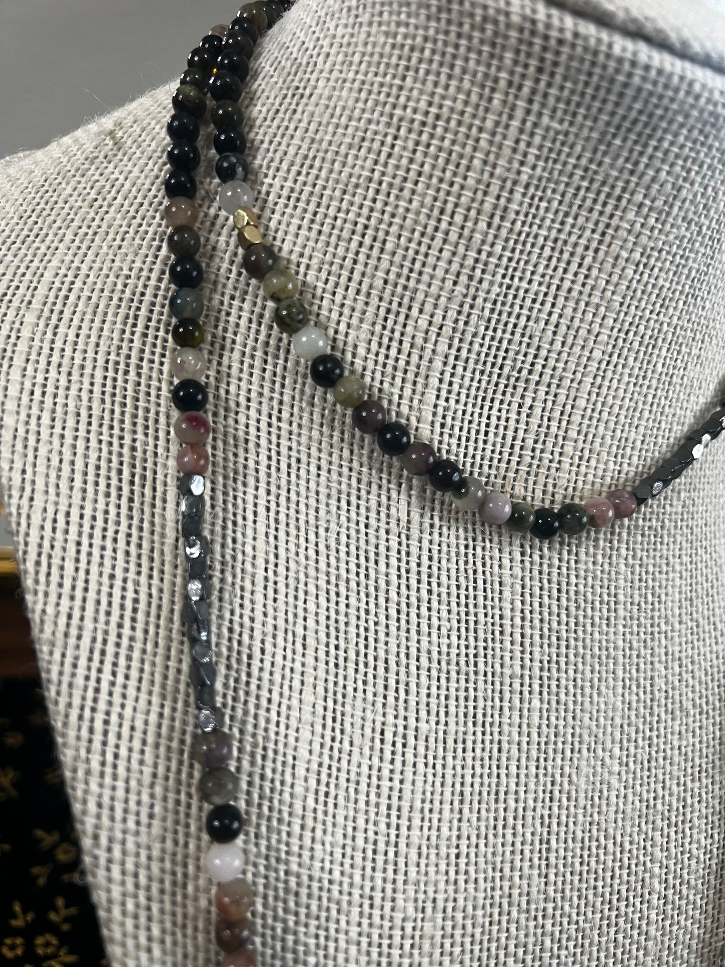 watermelon tourmaline beaded necklace