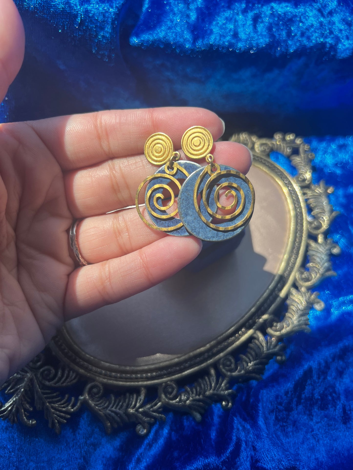 Gold and Blue Swirl 80’s Stud Earrings