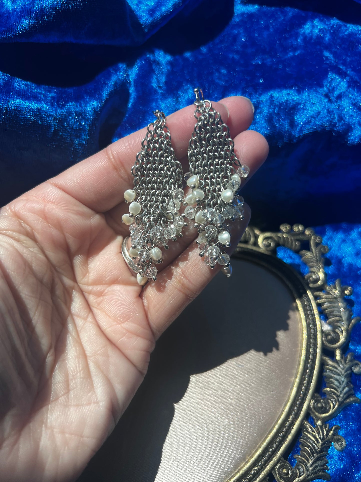 Chainmail Faux Pearl Earrings