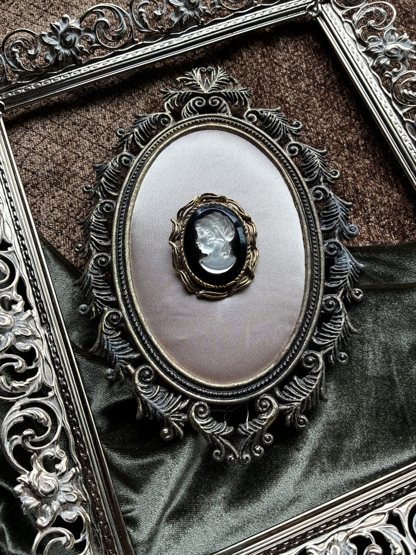 Black and Gold with Clear Glass Cameo