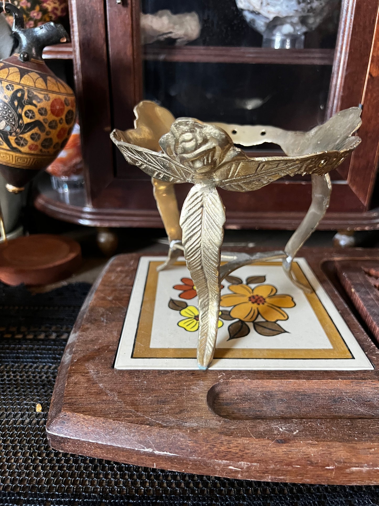 floral brass stand