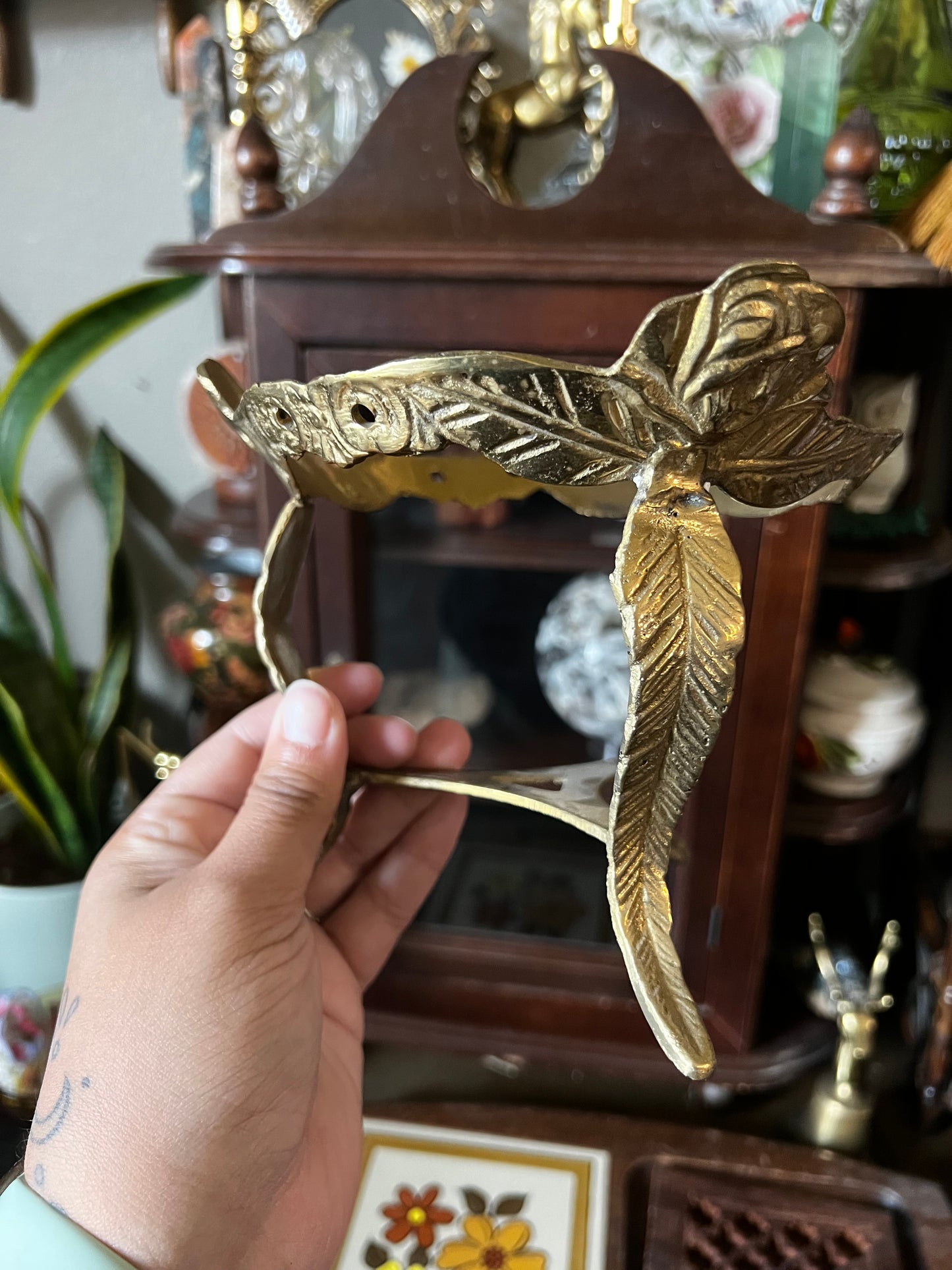 floral brass stand