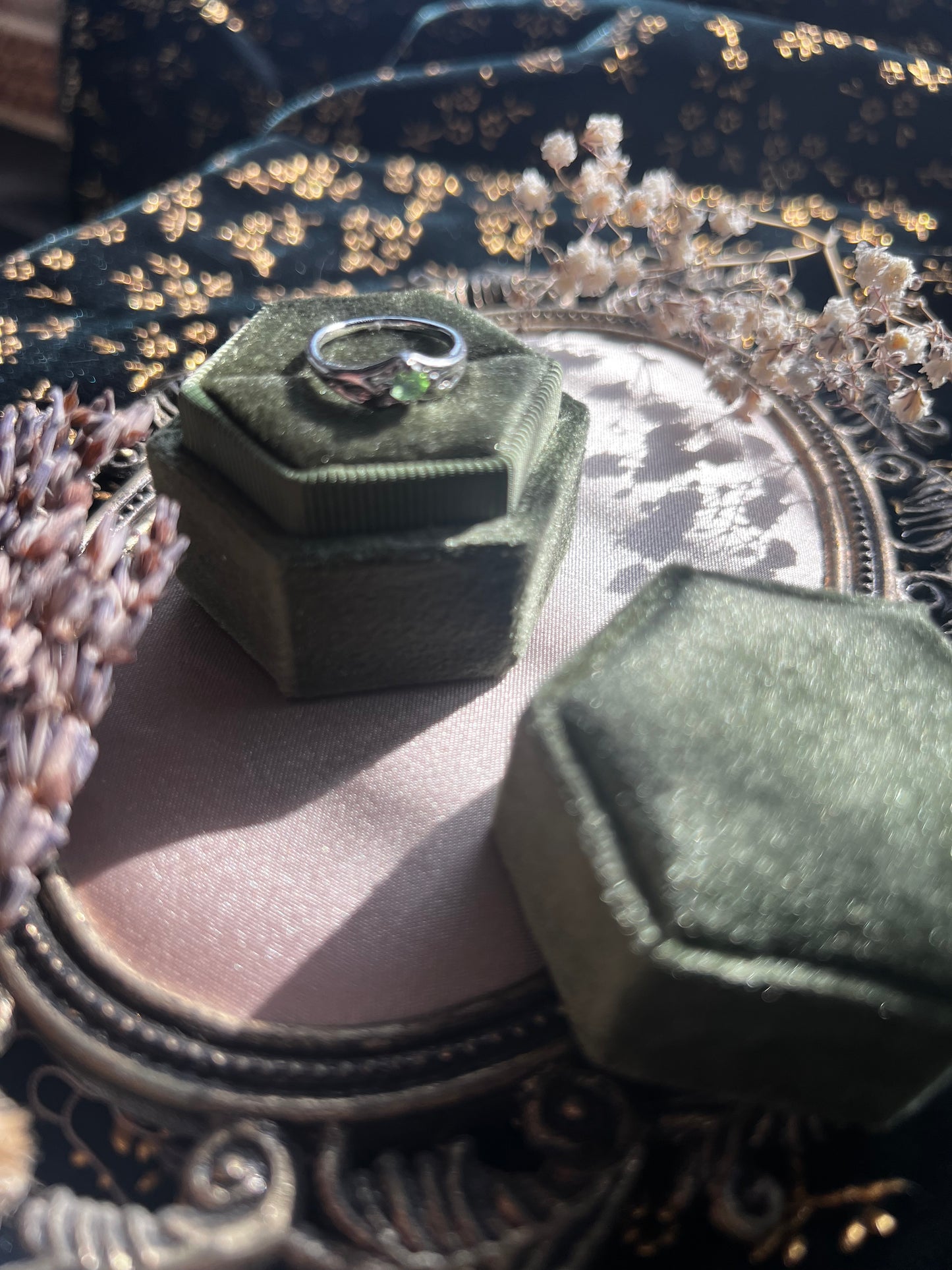 Silver Tones Green Stone Ring