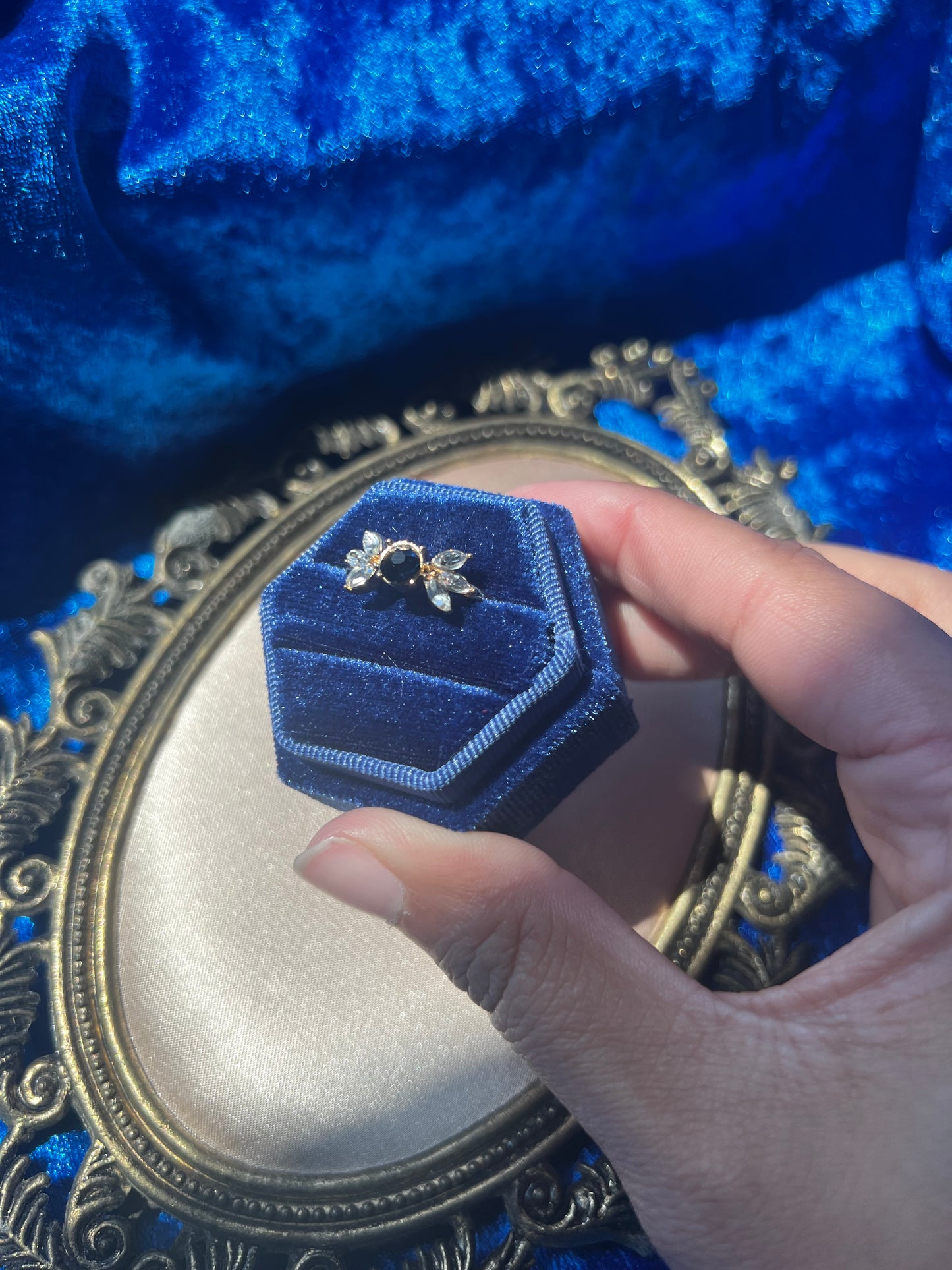 Gold Toned Blue Gem Ring