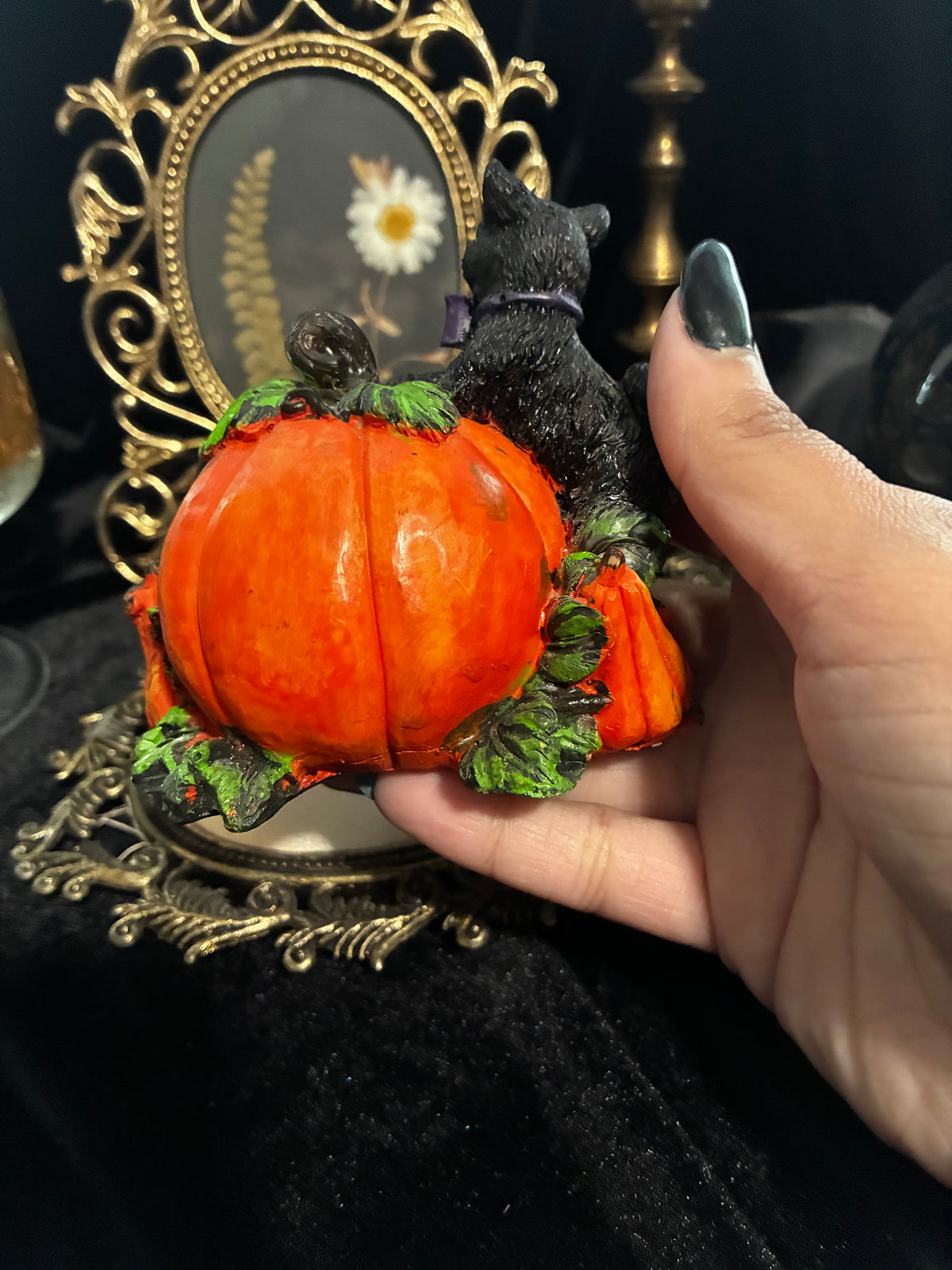 Pumpkin and Black Cat Figurine