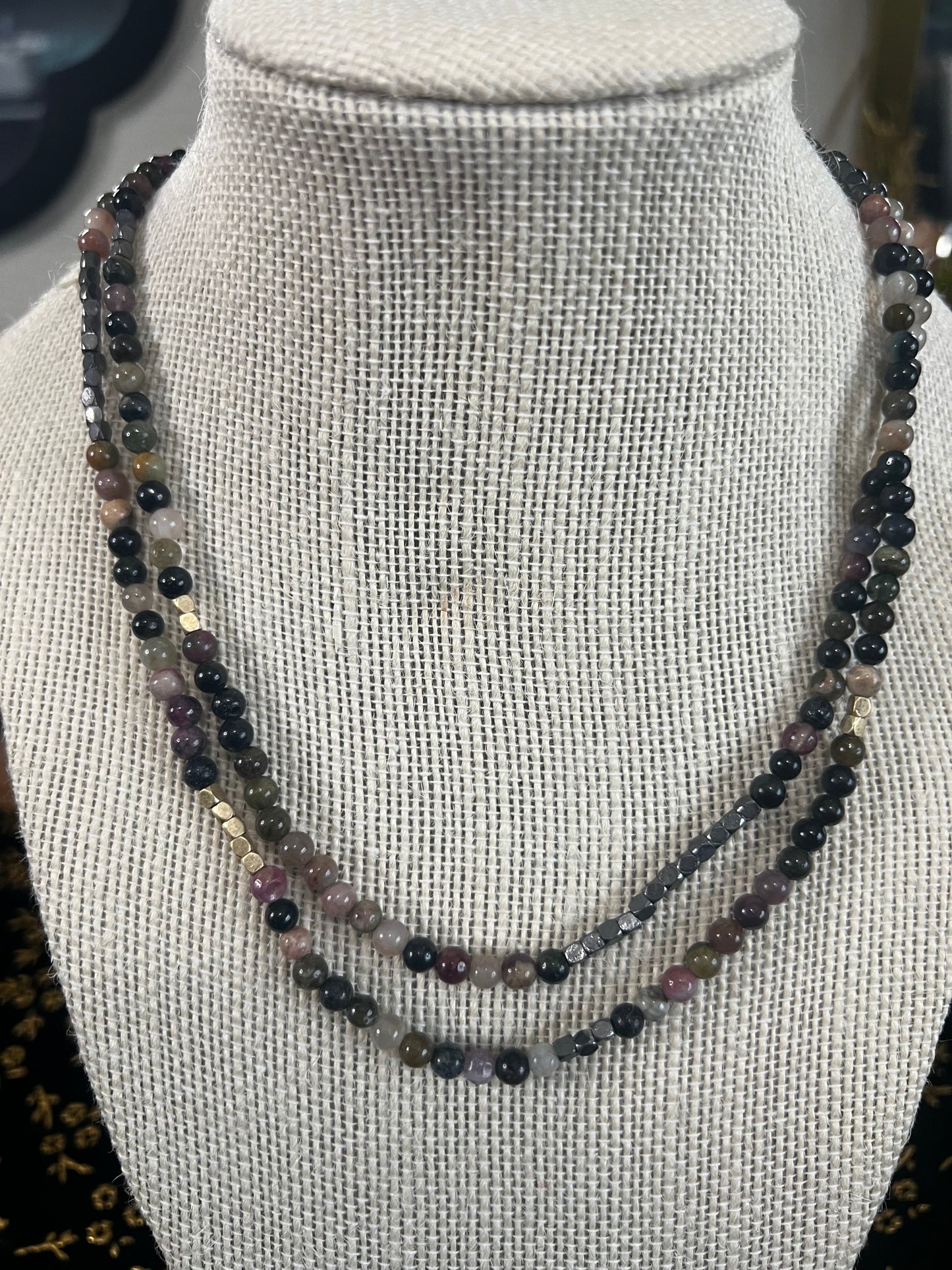 watermelon tourmaline beaded necklace