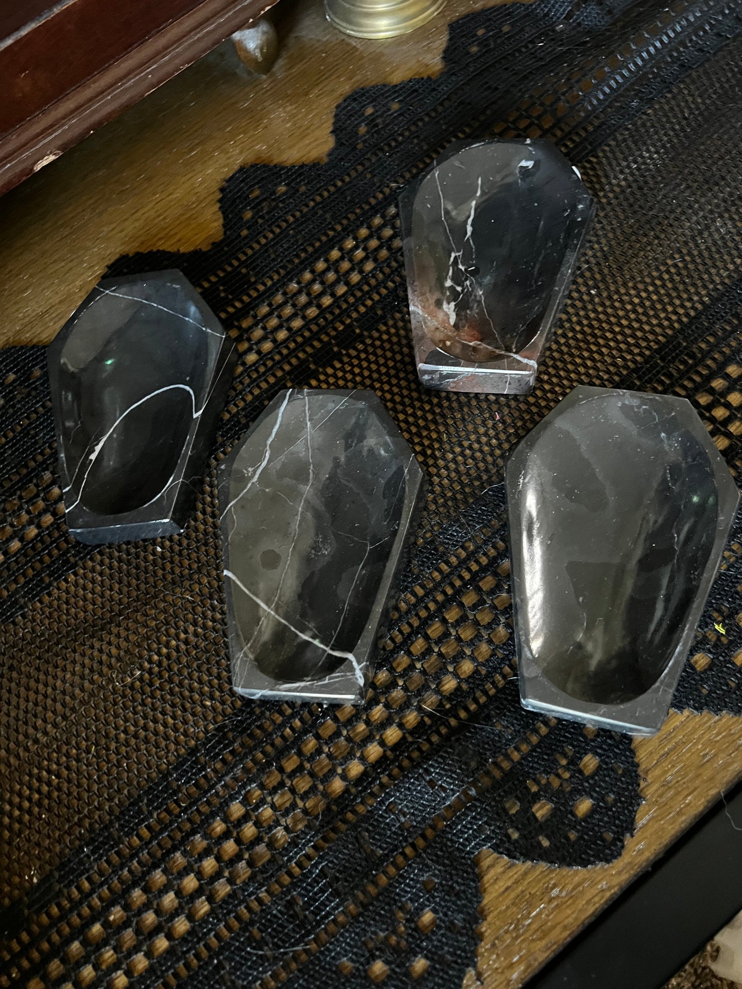 black and white marble coffin trays