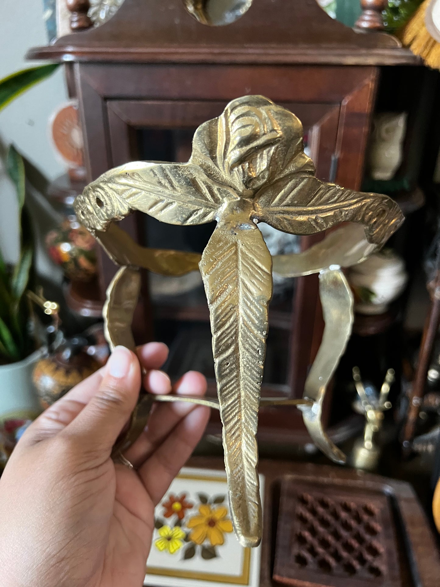 floral brass stand