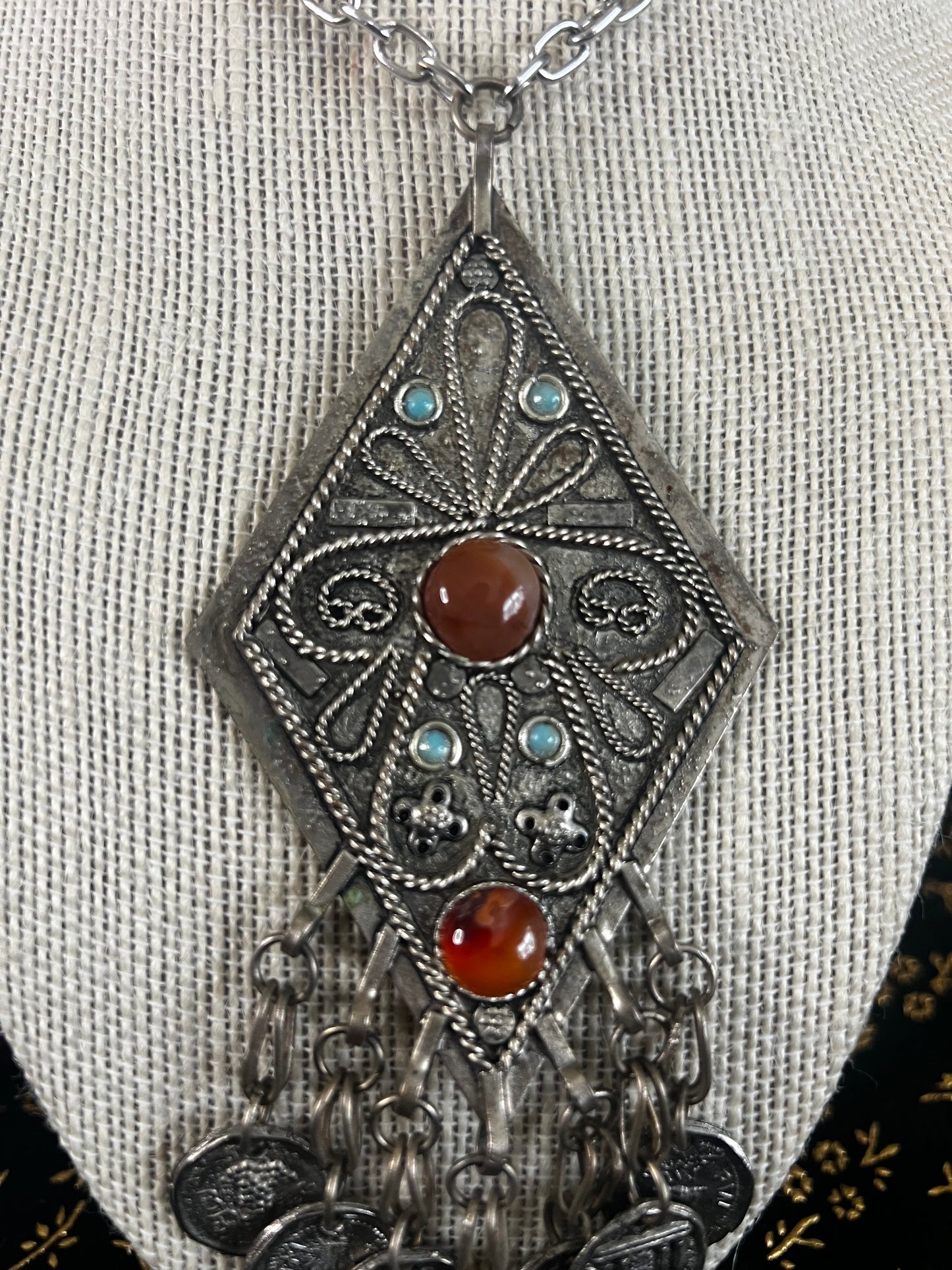 carnelian with turquoise statement necklace