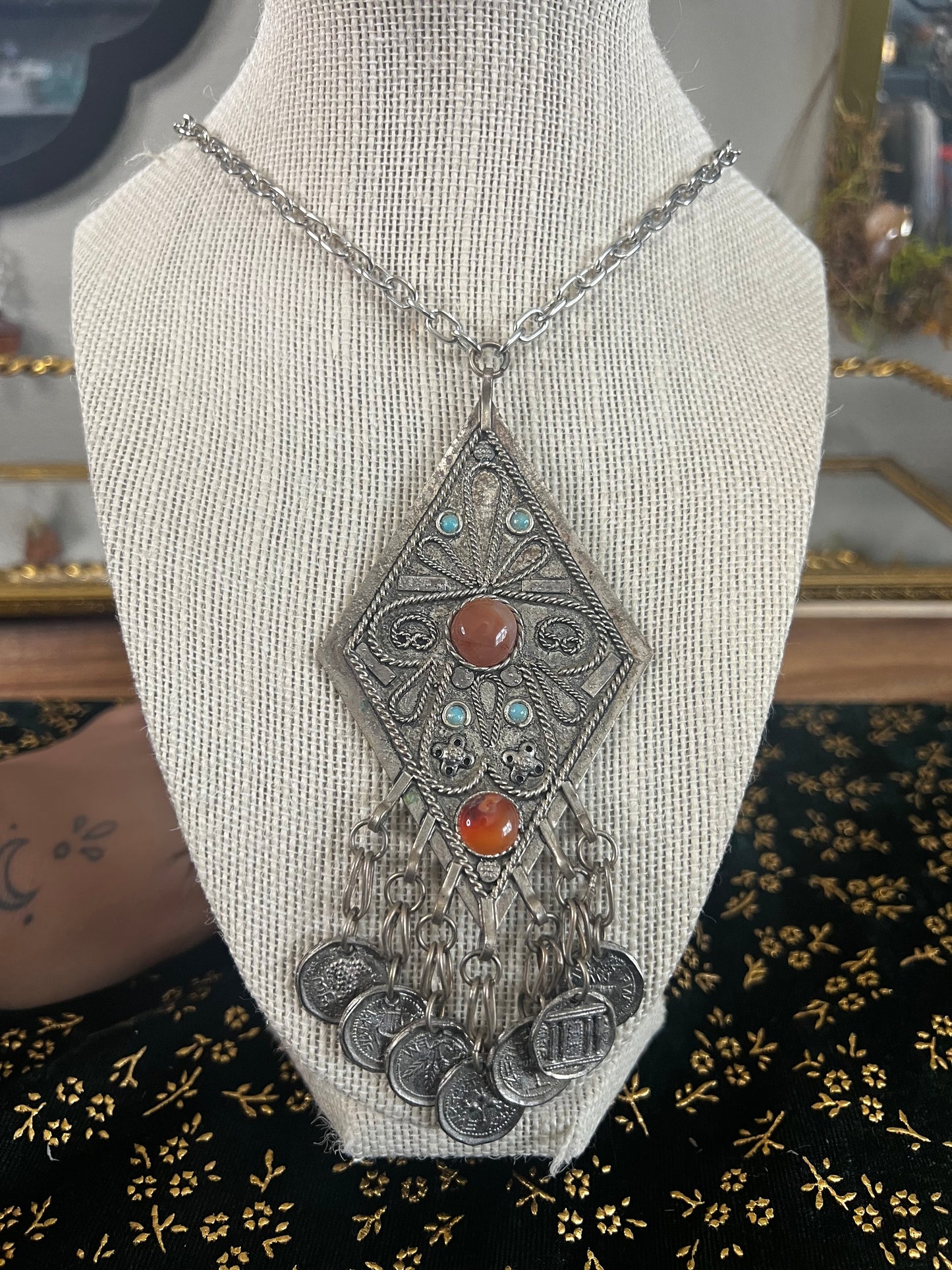 carnelian with turquoise statement necklace
