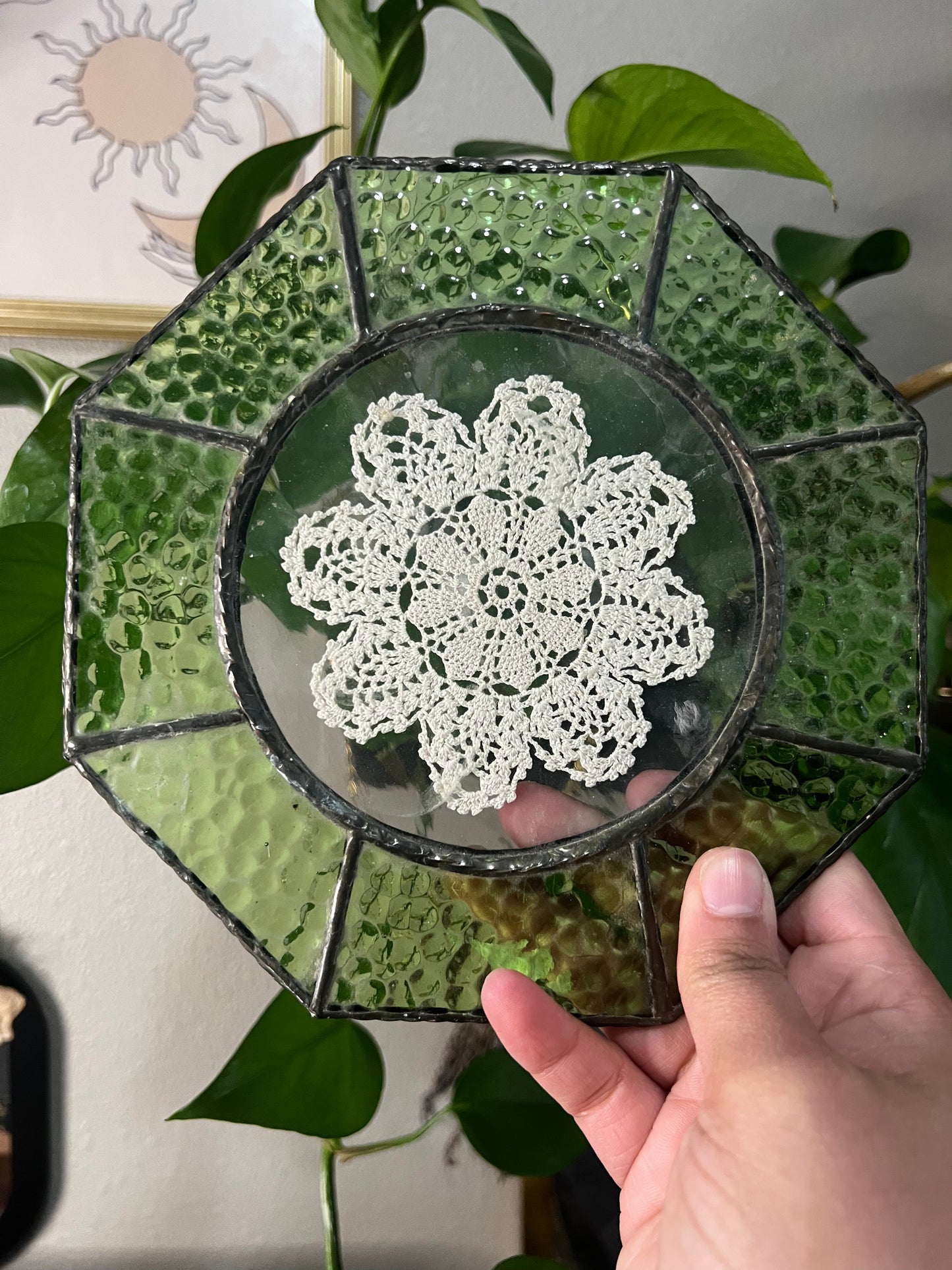stained glass doily hanging