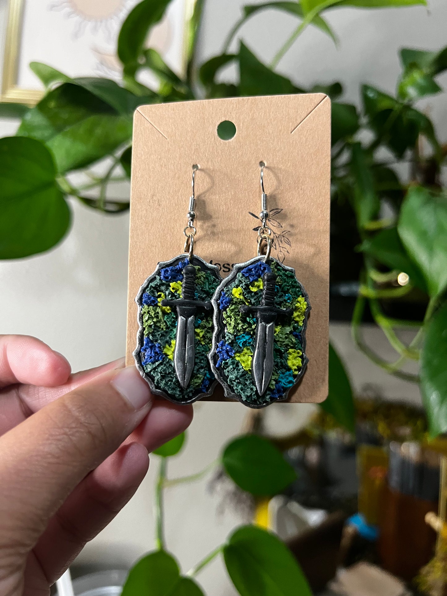 mossy sword earrings