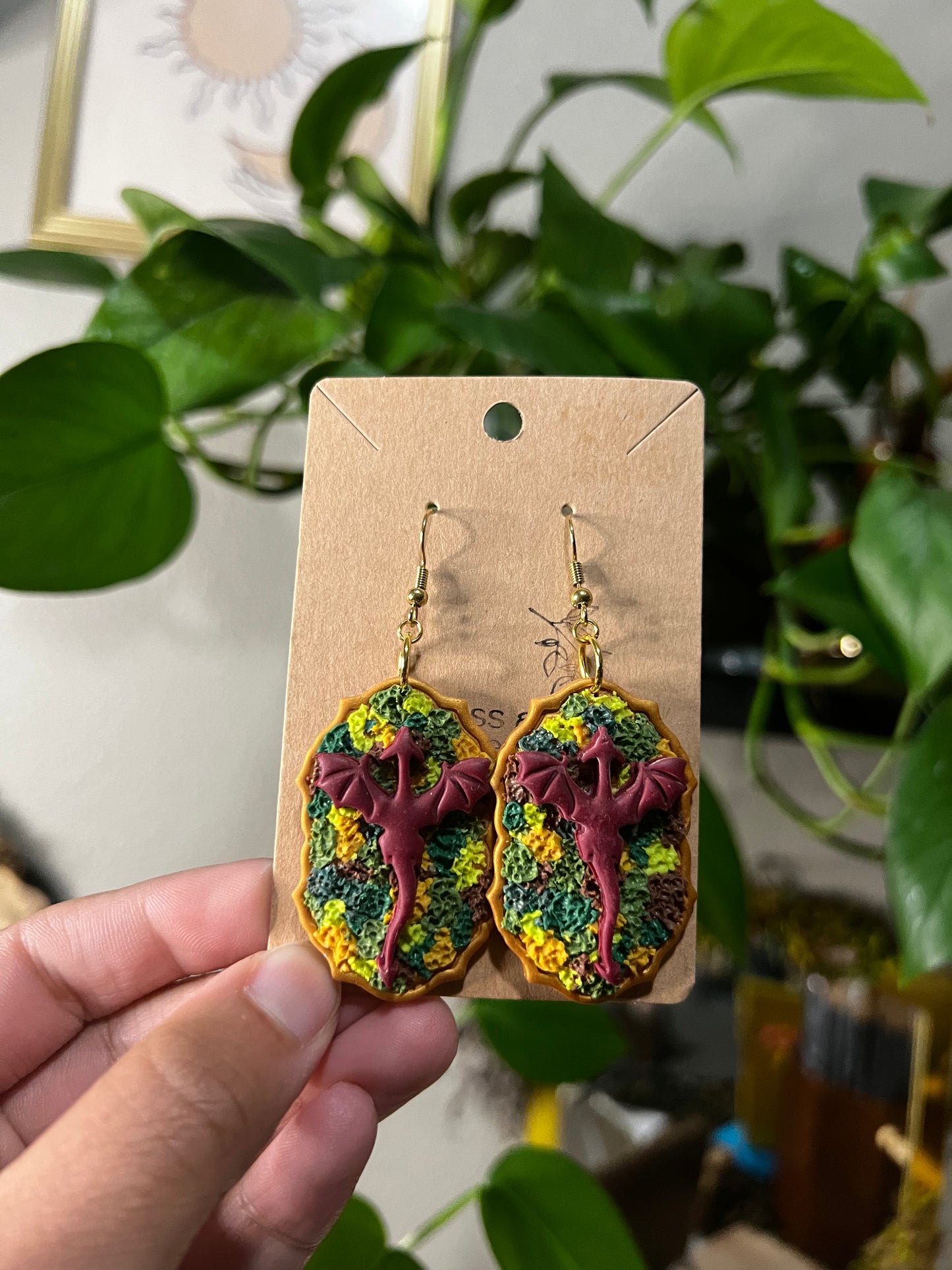 mossy dragon earrings