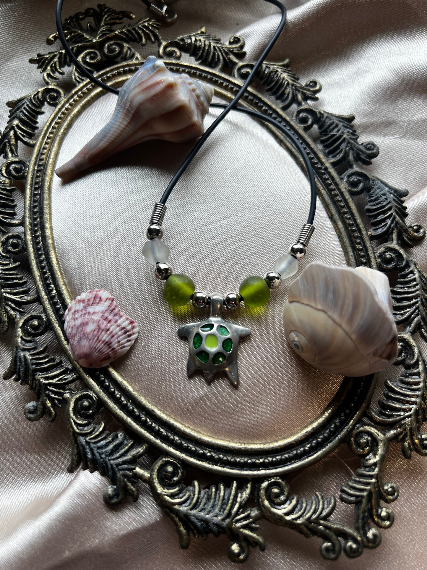Silver and Green Sea Turtle Necklace