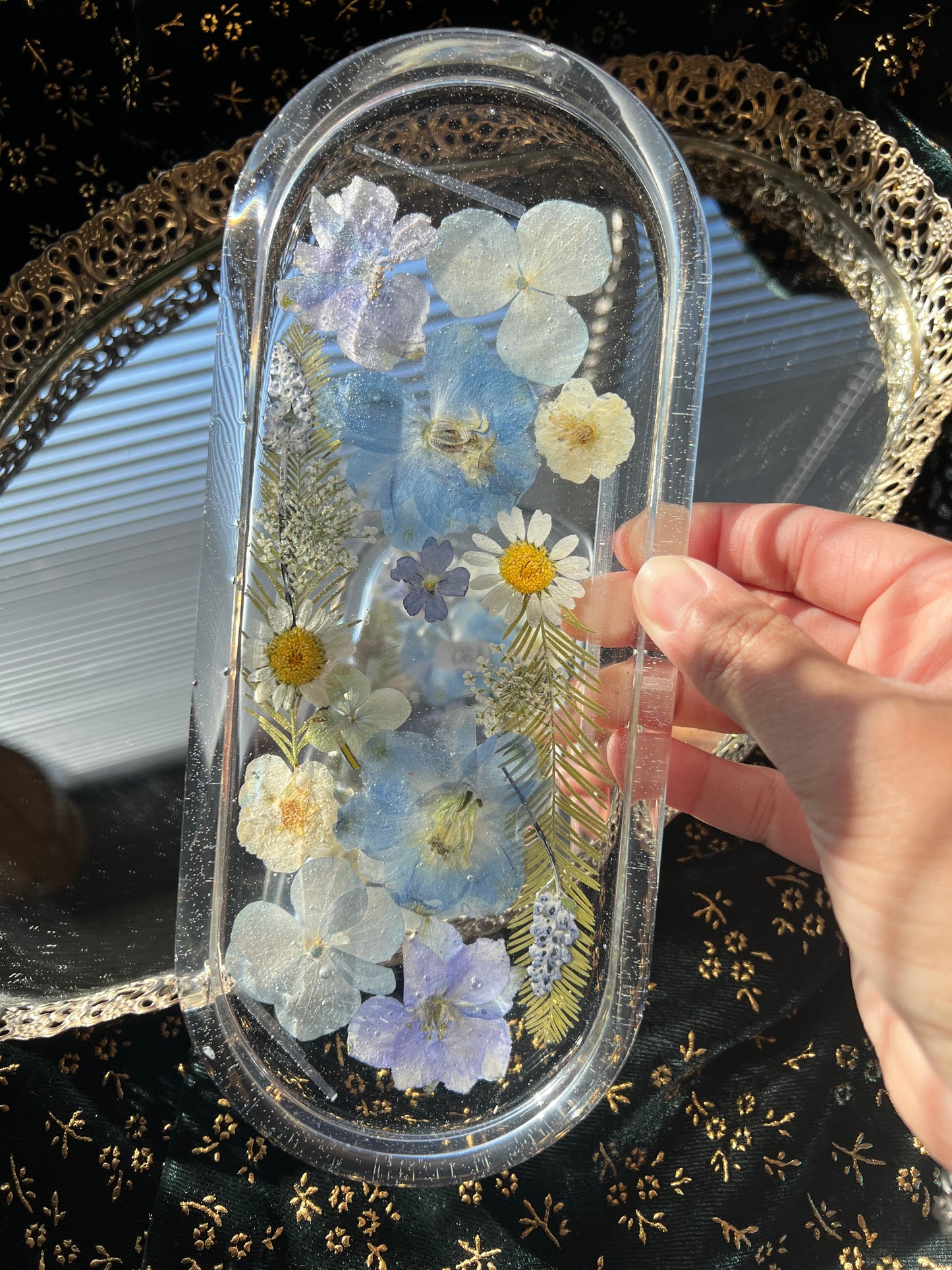 Something Blue Pressed Flower Resin Tray
