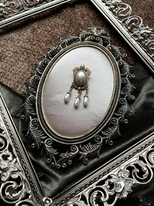 Faux Pearl and Gold Brooch