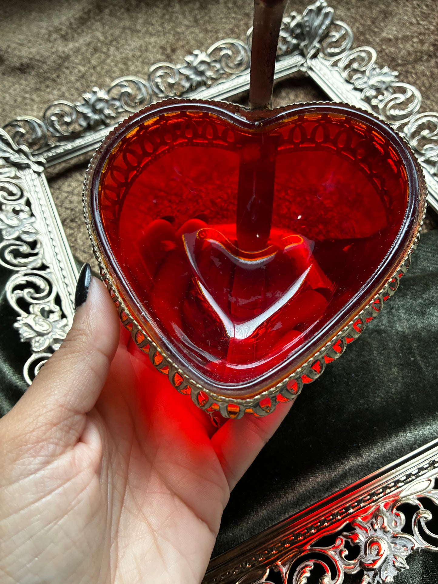 Gold and Ruby Heart Shaped Dish