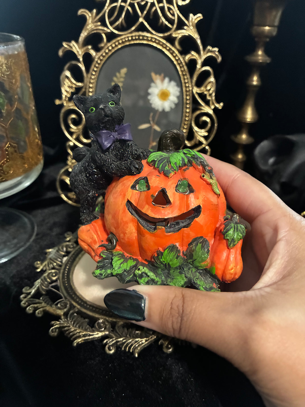 Pumpkin and Black Cat Figurine