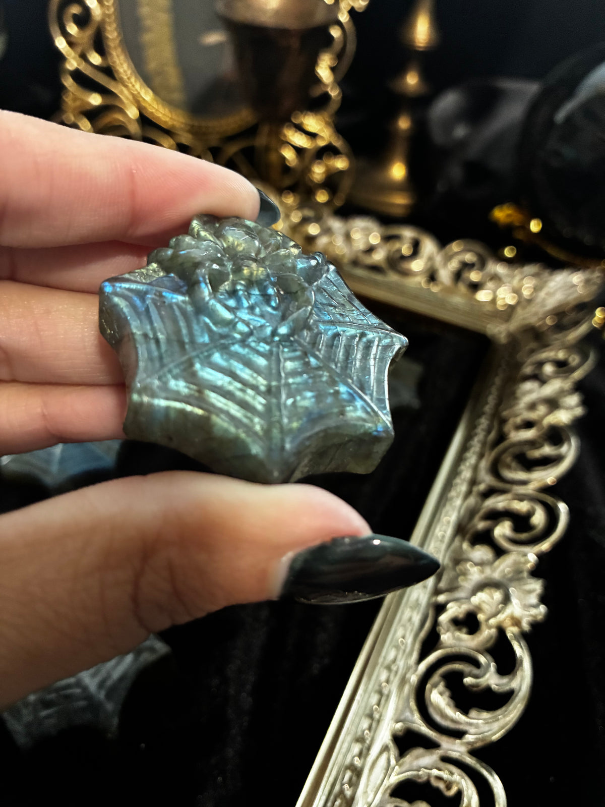 Labradorite Spiders in Webs