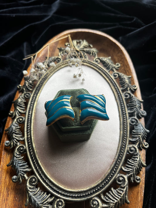 Teal Blue and Gold Toned Earrings
