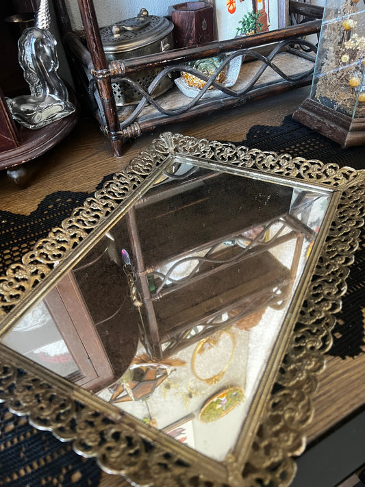 Vintage Brass Mirror Vanity Tray