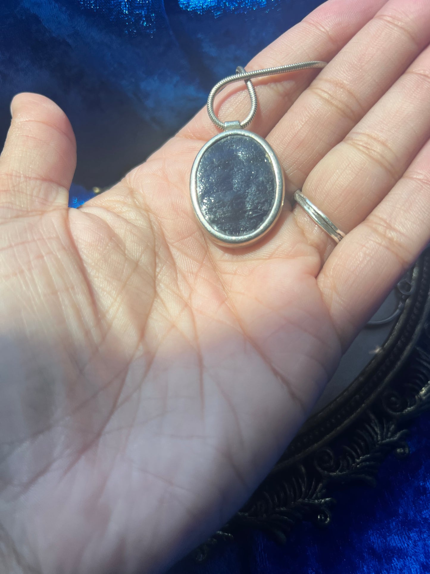 Vintage Silver Toned Moon Stained Glass Necklace