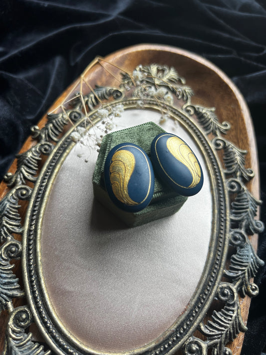 Blue and Gold Hand Painted Earrings
