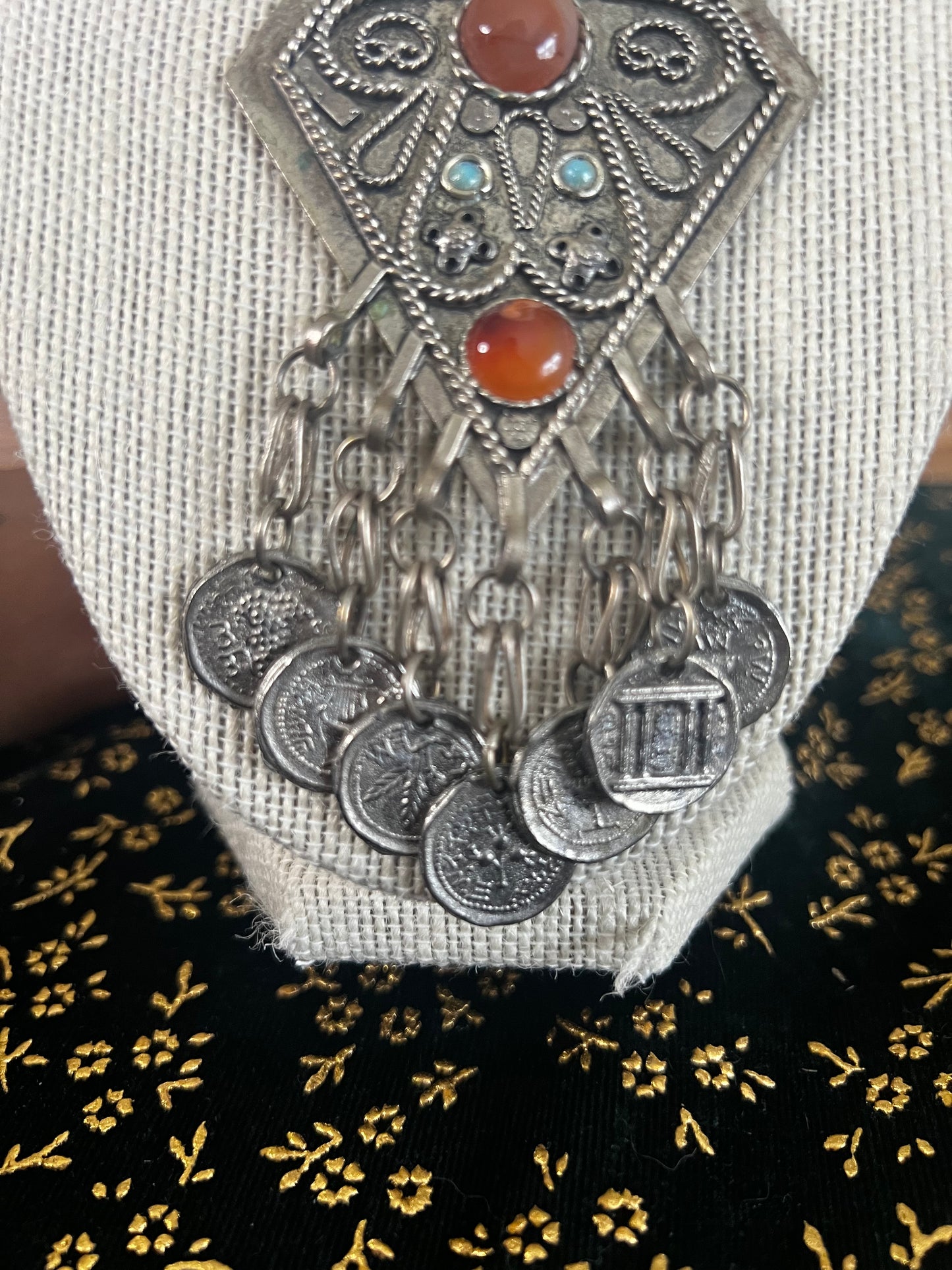 carnelian with turquoise statement necklace