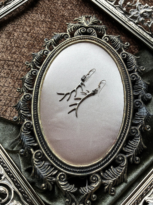 Silver Toned Antler Earrings
