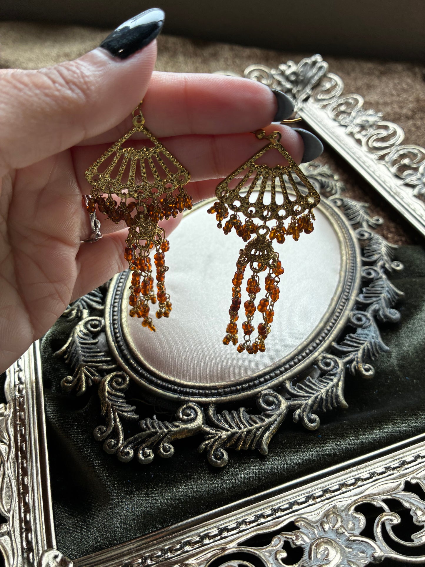 Gold Toned and Amber Chandelier Earrings