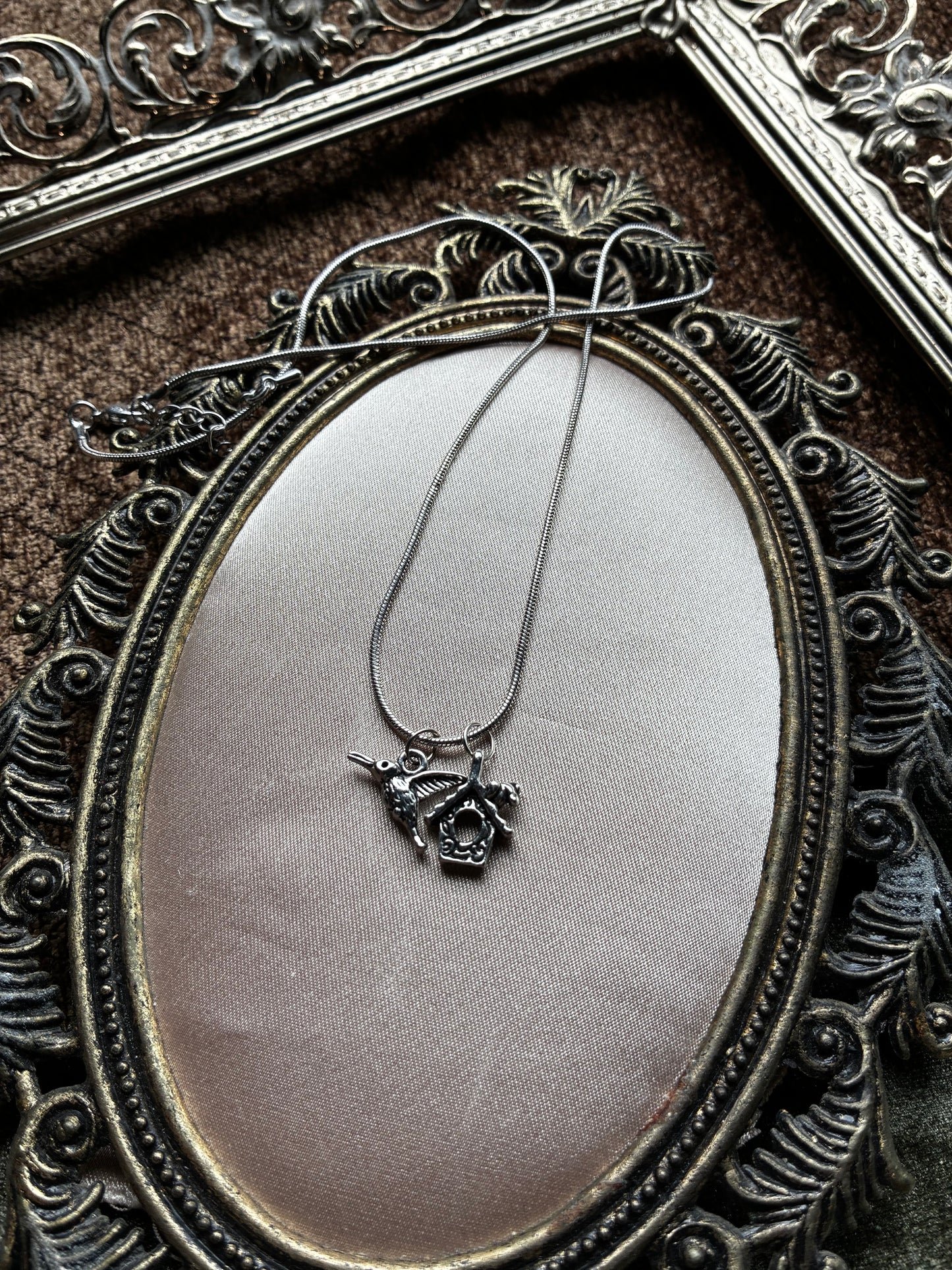 Humming Bird and Birdhouse Necklace