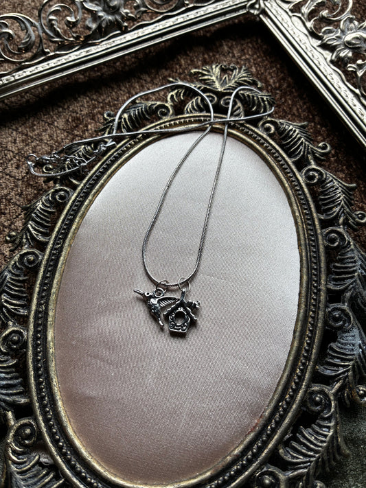 Humming Bird and Birdhouse Necklace