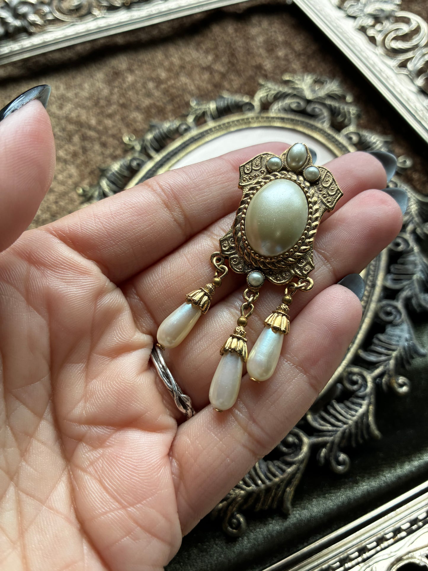 Faux Pearl and Gold Brooch