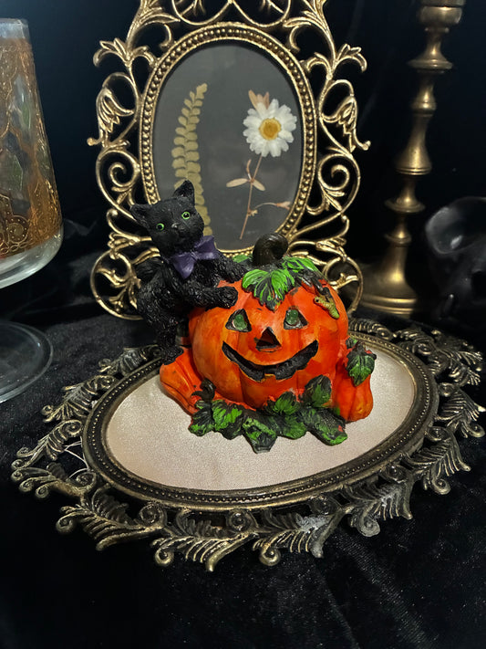 Pumpkin and Black Cat Figurine