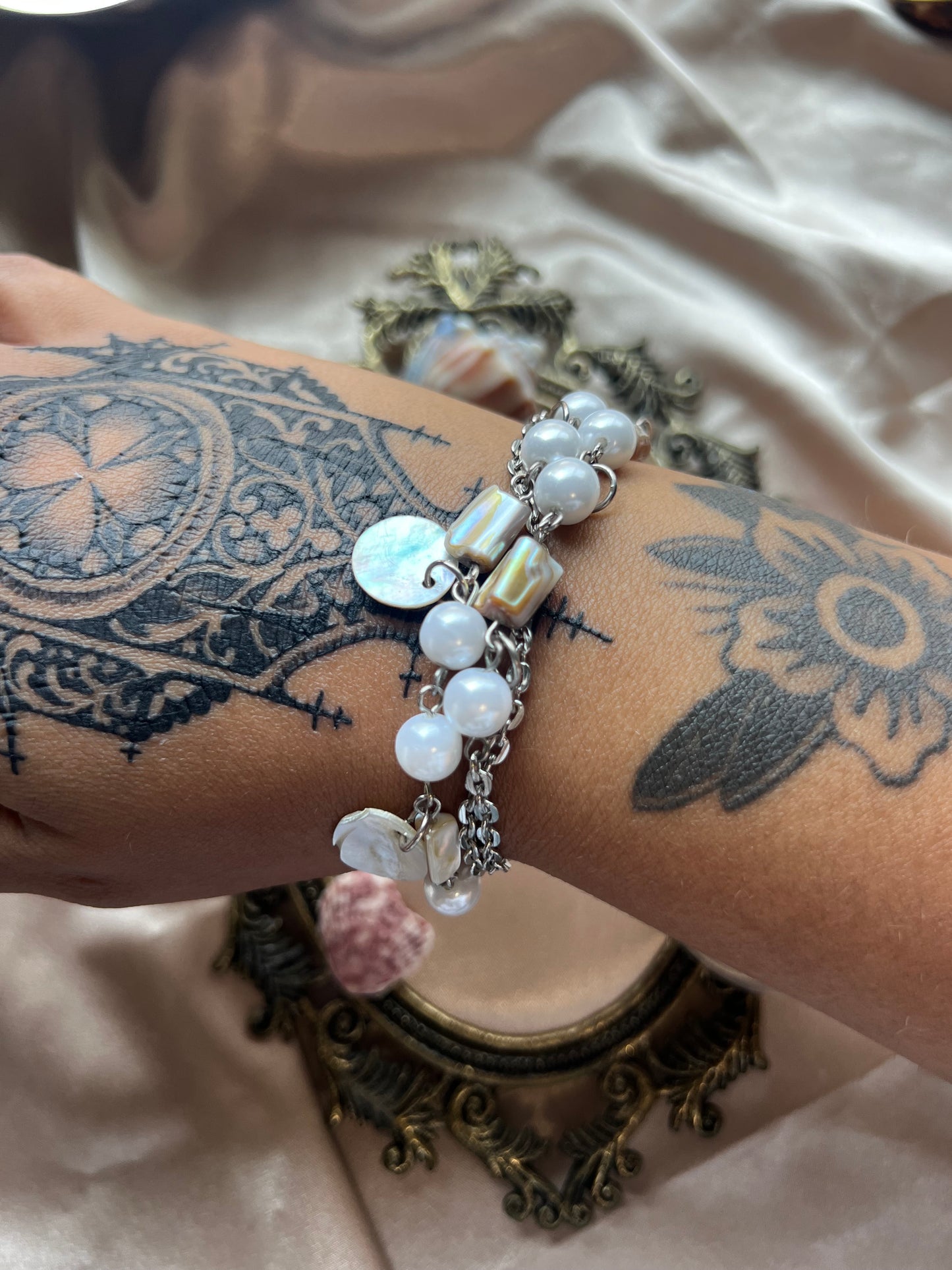 Faux Pearl and Shells Bracelets