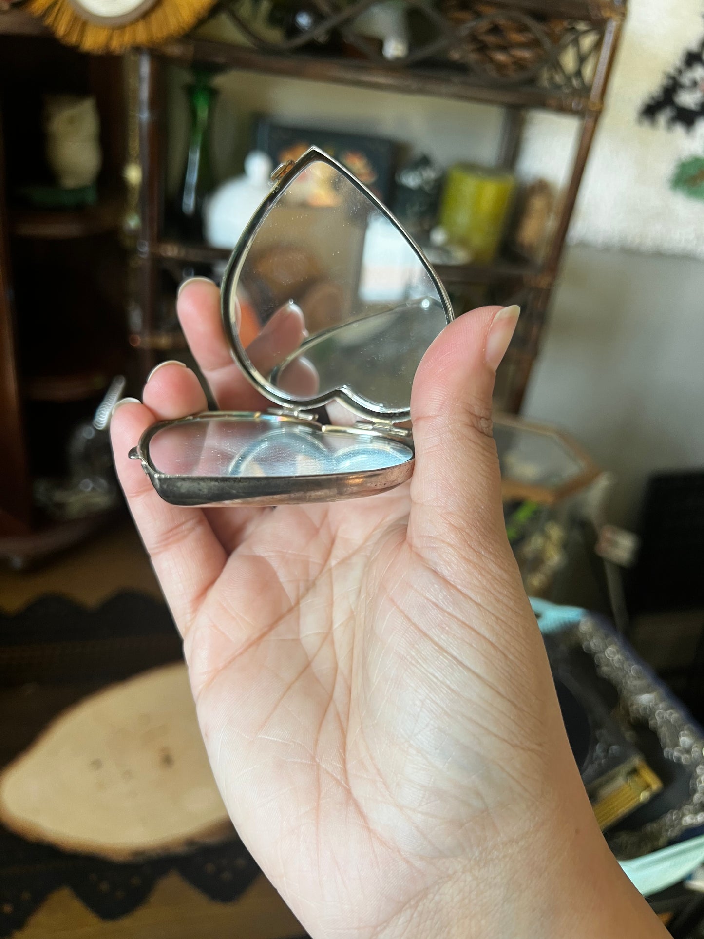 Vintage Silver Heart Compact Mirror