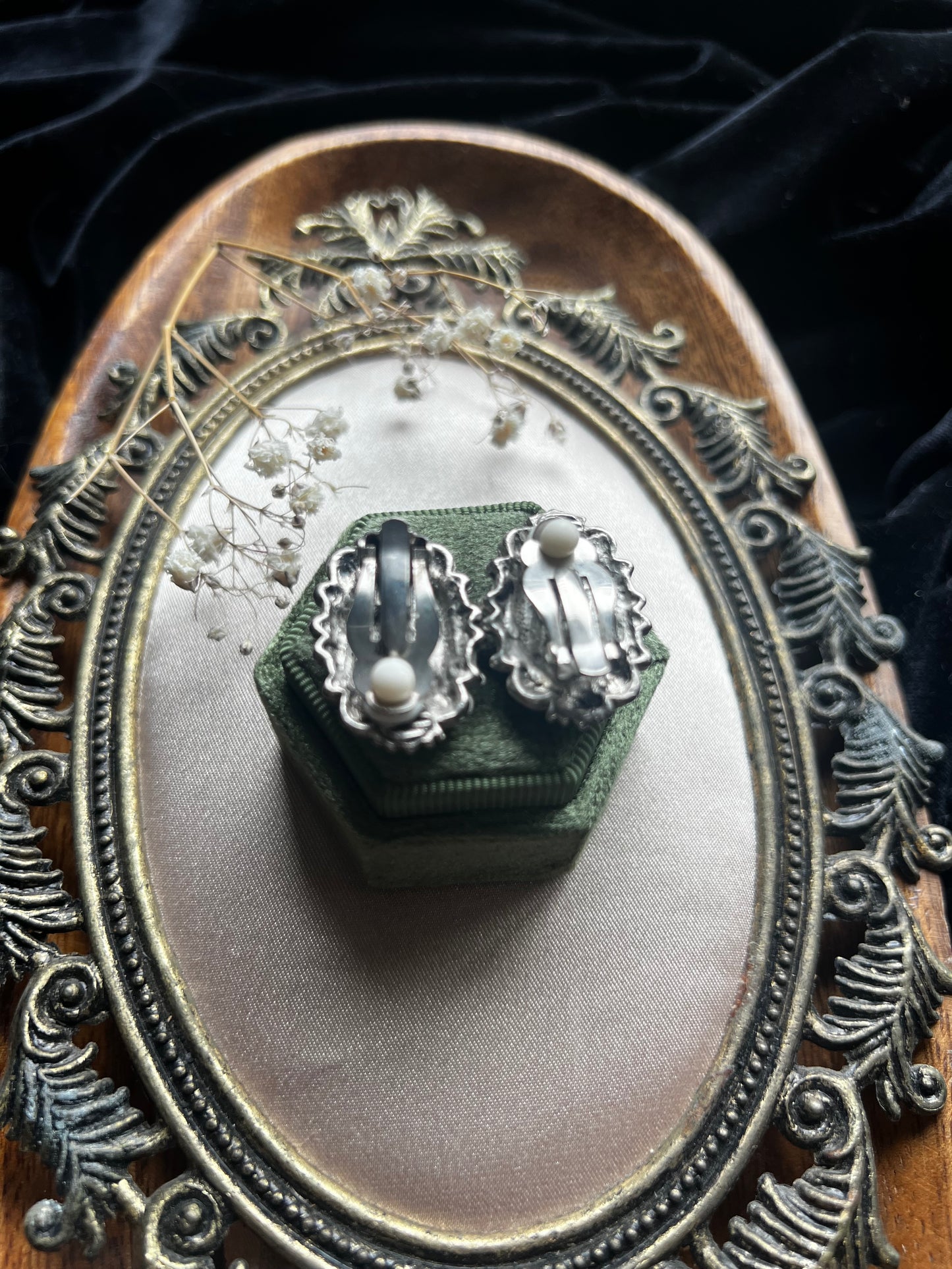 Black and Silver Frame Style Toned Clip-On Earrings