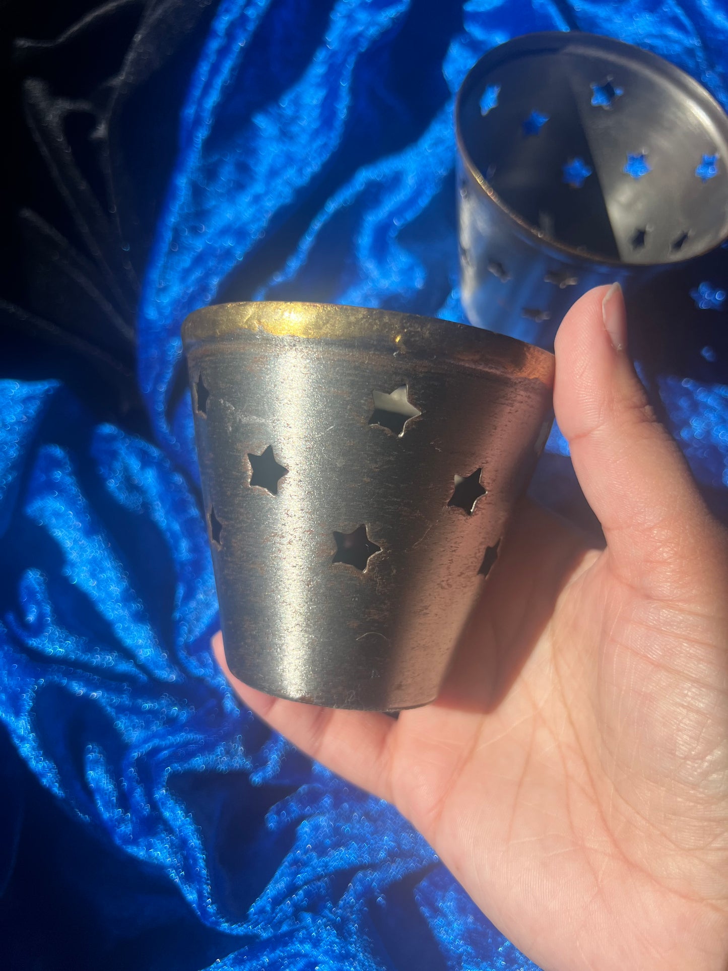 Pair of Silver and Brass Star Cut Out Candle Holders