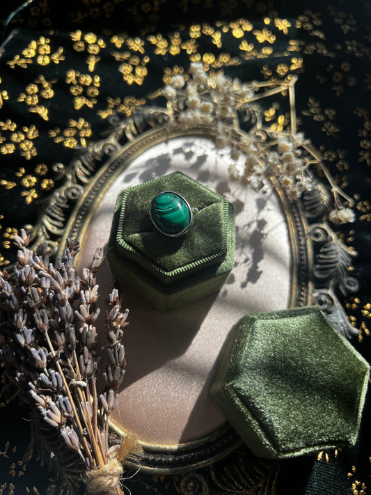Malachite Silver Toned Ring