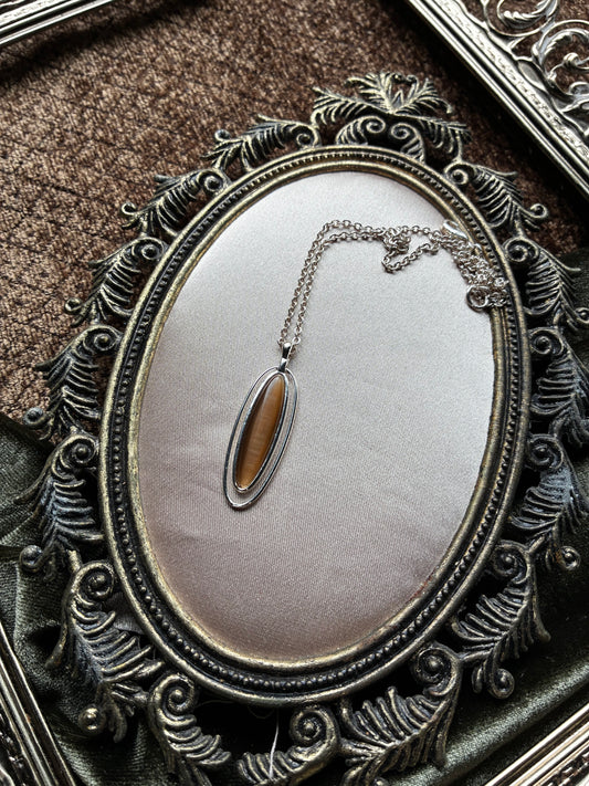 Brown Long Oval Cats Eye Necklace