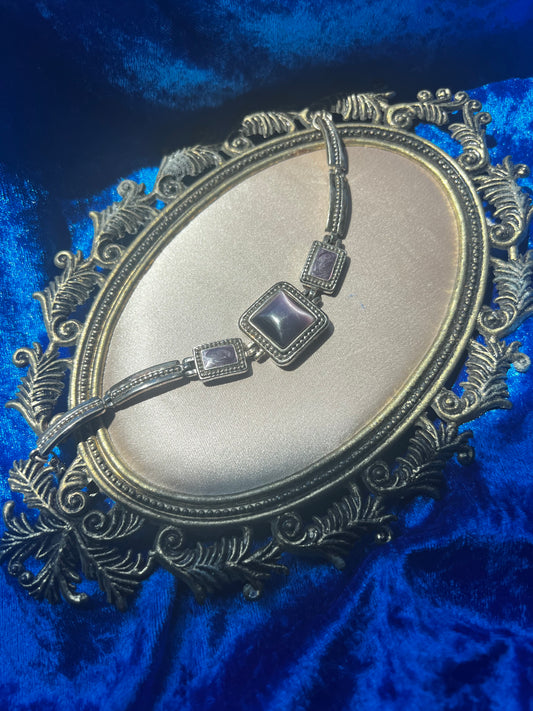 Silver Toned Purple Catseye Bracelet