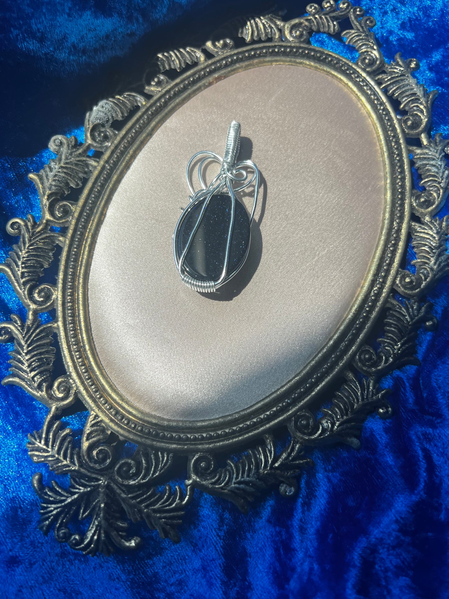 Wire Wrapped  Blue Goldstone Pendant