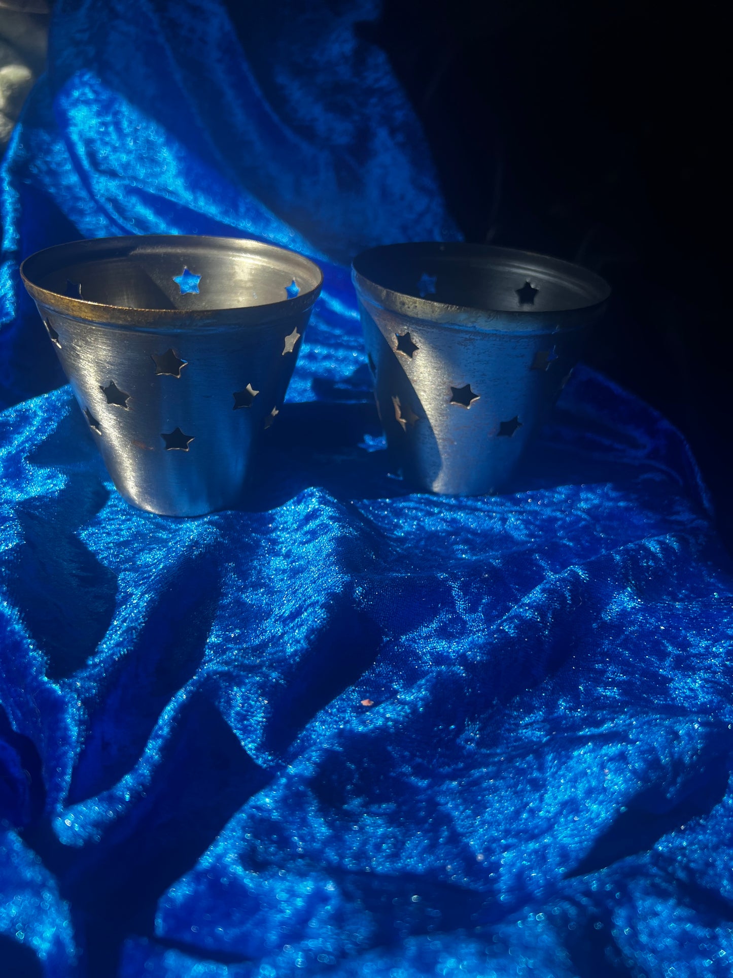 Pair of Silver and Brass Star Cut Out Candle Holders