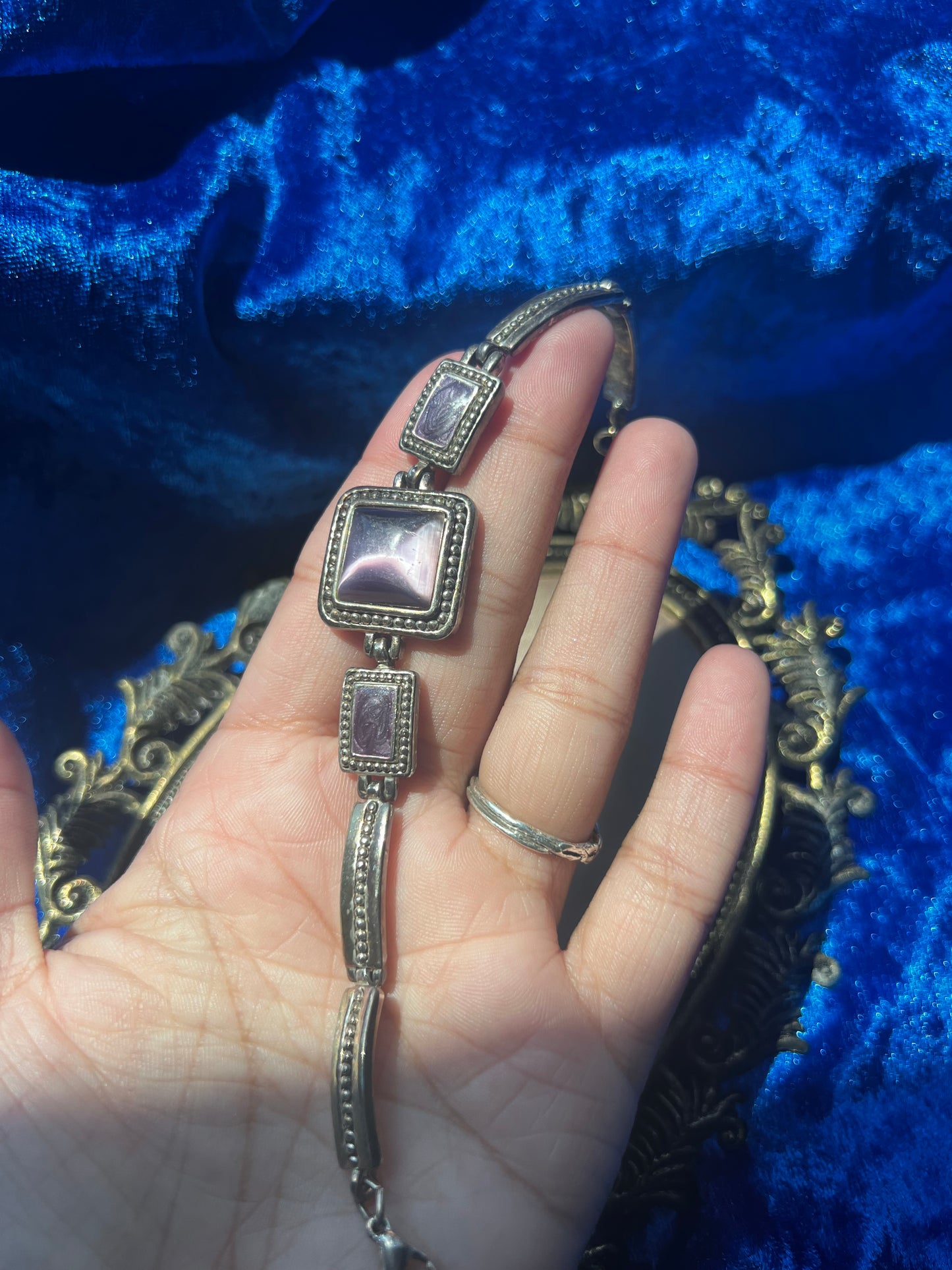 Silver Toned Purple Catseye Bracelet