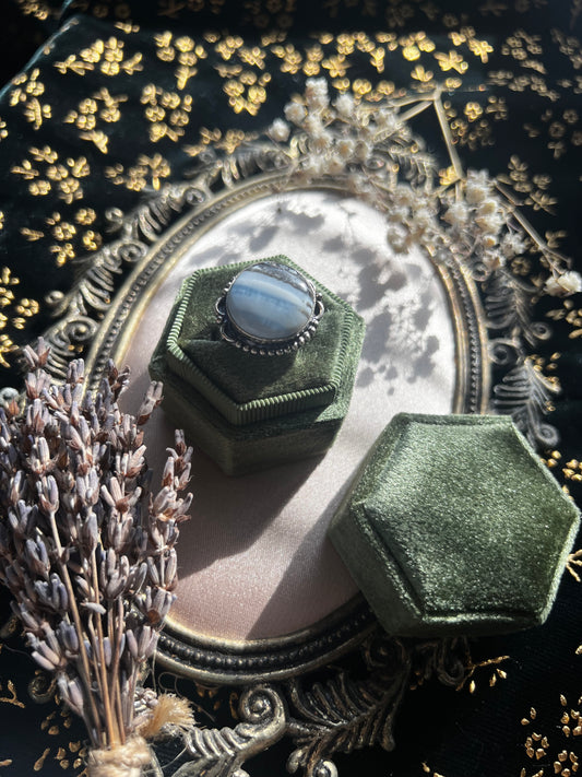 Blue Lace Agate Silver Toned Ring